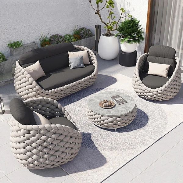 Patio Outdoor Rattan Furniture Set - Curl Rattan Sofa & Leisure Lounge Chair - Stylish Garden Seating for Relaxing and Entertaining