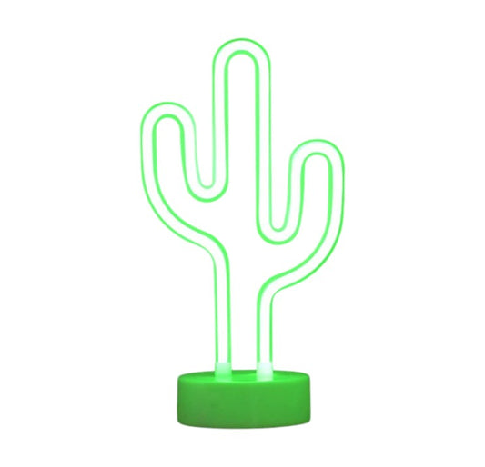 LED Cactus Neon Sign Lights with Stand Base, Battery or USB Powered, 28cm, IP20, 4000h Working Lifetime, Perfect for Home Decor, Parties, and Holiday Decorations, Green Neon Light