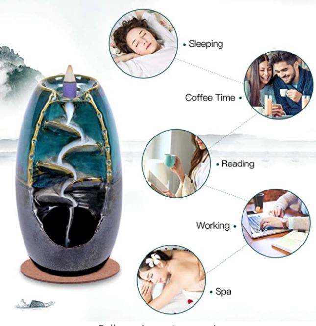 Luxury Ceramic Backflow Incense Burner - Waterfall Oud Aroma with Incense Cones - Elegant Incense Fountain for Relaxation and Stress Relief - Perfect Christmas Gift for Home Decor and Meditation