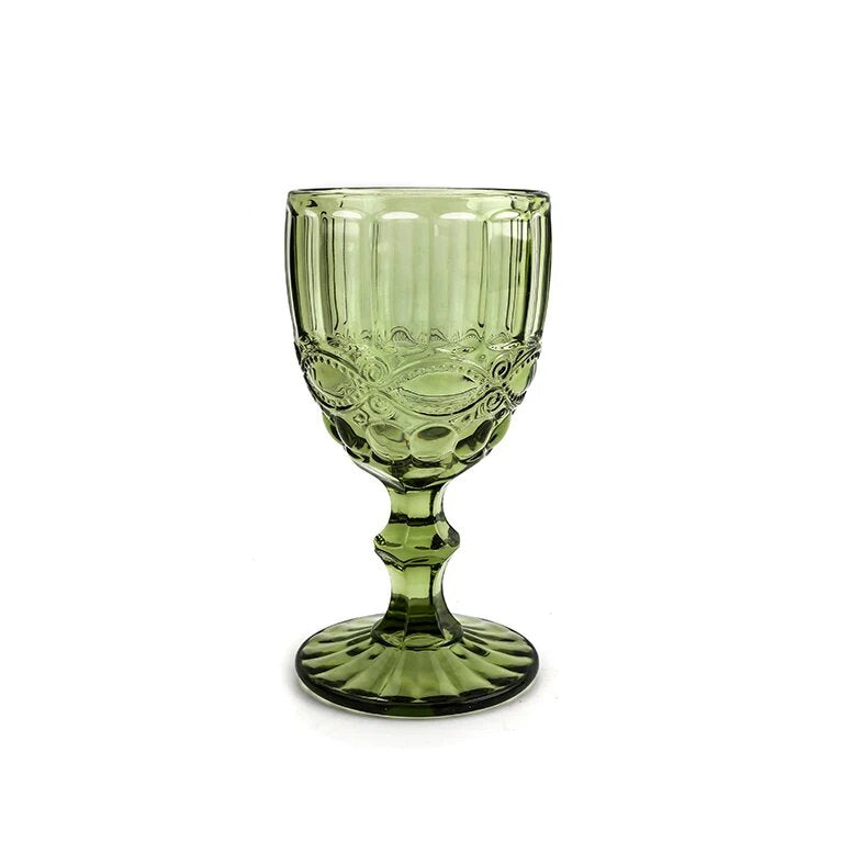 300ml Green Victorian Vintage Wine Glass Set of 6 - Sustainable Glass, Elegant Design for Wine Enthusiasts