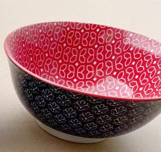 Hand-Painted Luxury Porcelain Bowl – Navy & Red