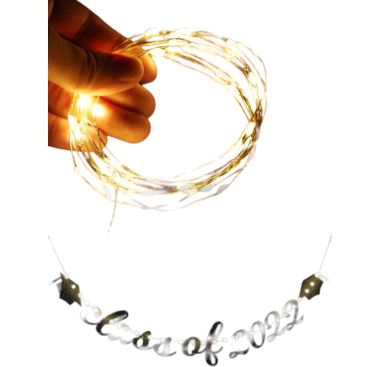 Graduation Party Decoration Glitter Banner with 8 Patterns LED String Lights