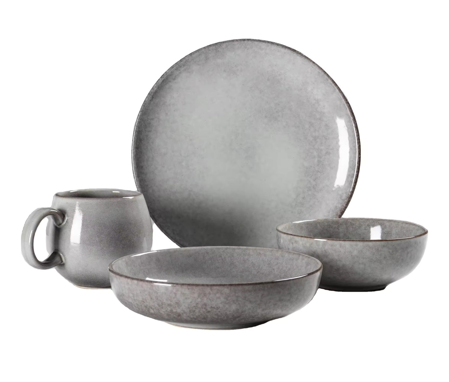 Simply Grey Ceramic Dinner and Breakfast Plate Set of 4, Sustainable and Stocked, AB Grade Dinnerware for Home, Desk, Hotel, and Restaurant Use, Round Shape, 30x30x13 cm Package, 3 kg Total Weight