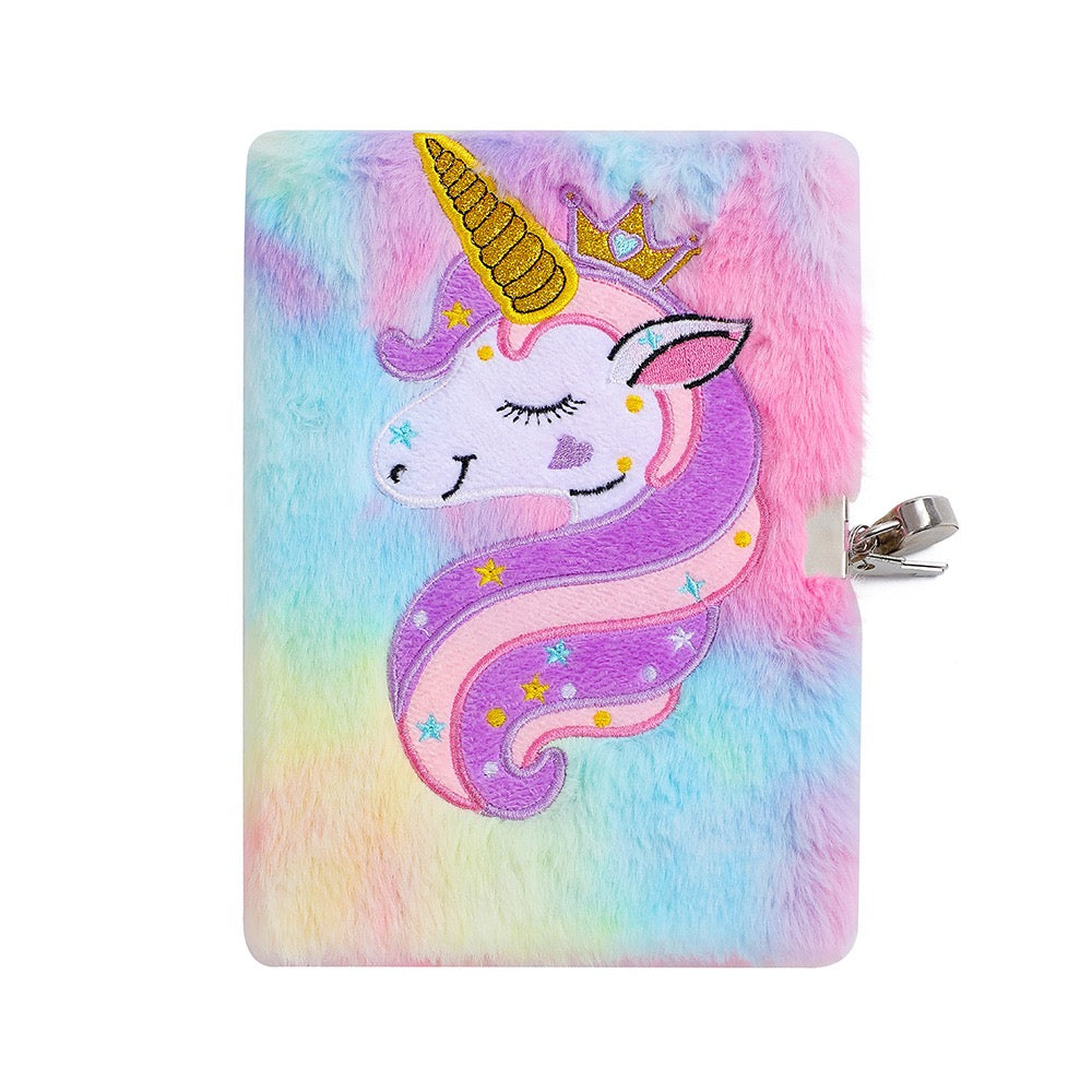 Plush Sparkly Unicorn Kids Diary with Lock Notebook Journal Birthday Christmas Gift Embroidery Fuzzy A5 Secret Diary