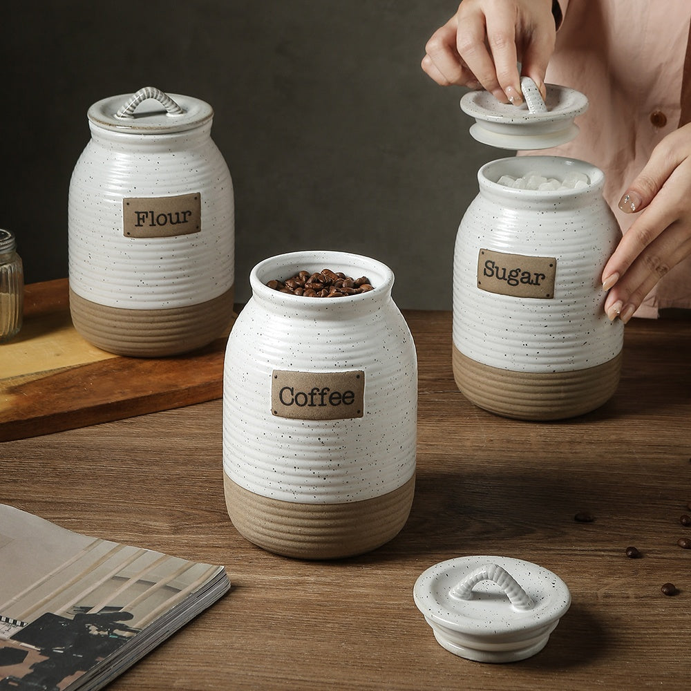 Earthen Elegance clay ceramic storage jars sealing lid canisters for the kitchen storage 1052ml Tea
