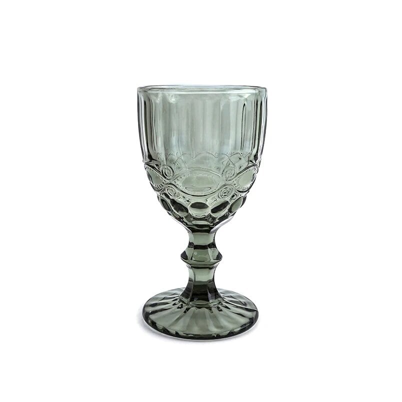 300ml Gray Victorian Vintage Wine Glass Set of 6 - Elegant Glassware for Wine and Drinks