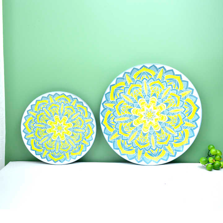 Wholesale household 7.5 inch ceramic food soup fruit Hand painted coloured glaze round deep shallow bohemian plate