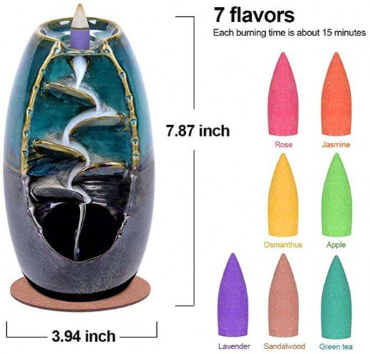 Luxury Ceramic Backflow Incense Burner - Waterfall Oud Aroma with Incense Cones - Elegant Incense Fountain for Relaxation - Perfect Christmas Gift