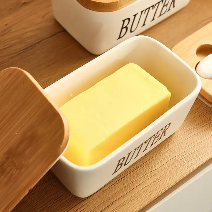 Rectangular Ceramic Butter Box Sealed storage container Western cheese crock butter jar keeper for Restaurant 15x8.5cm