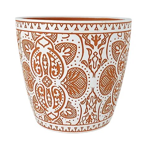 Orange Pattern Ceramic Flowerpot - Modern Design Style, Tabletop Vase, Eco-Friendly, 13.5x13.5x12.5cm