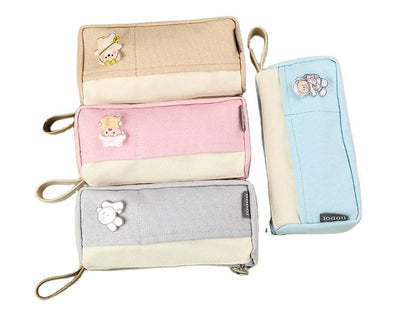 Simple students canvas pencil case with compartments