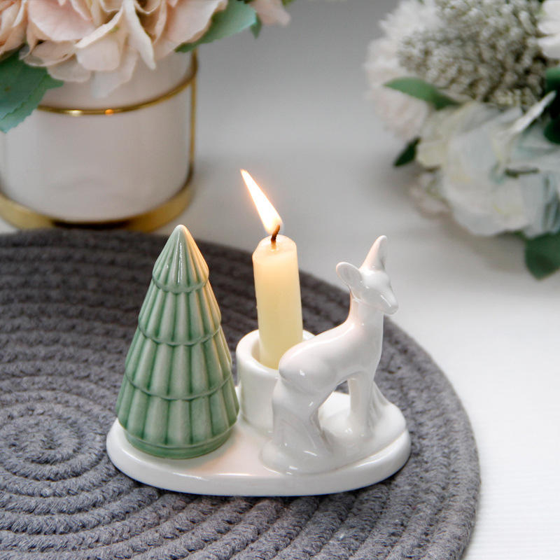 Christmas deer ceramic candle holders