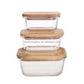 Food Storage Container 1200ml Square Clear Bento Glass Lunch Box Salad Bowl with Bamboo Cover