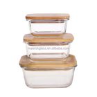 Food Storage Container 1200ml Square Clear Bento Glass Lunch Box Salad Bowl with Bamboo Cover