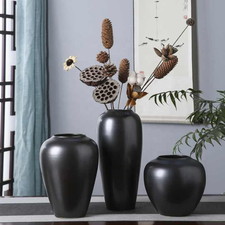 Black Tall Aesthetic Centerpiece Garden Circle Stoneware Grand Unique Ceramic Vase For Centerpiece Flowers