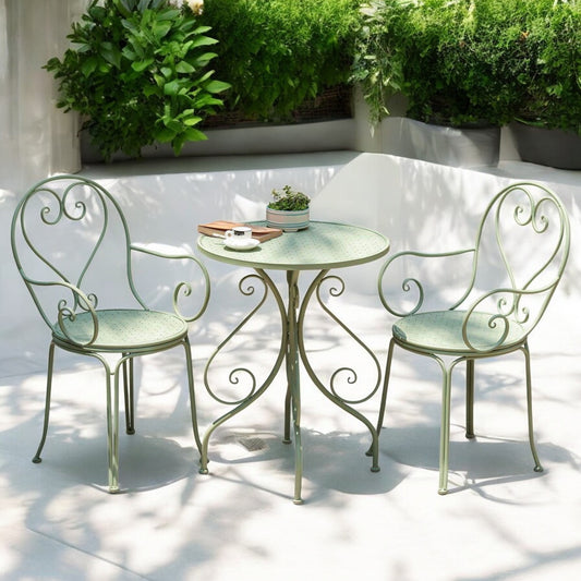 Modern Wrought Iron Outdoor Table and Chair Set, 3-Piece Patio Furniture for Garden, Balcony, or Cafe, 56x60x58 cm, 7.9 kg