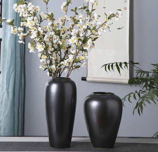 Black Tall Aesthetic Centerpiece Garden Circle Stoneware Grand Unique Ceramic Vase For Centerpiece Flowers