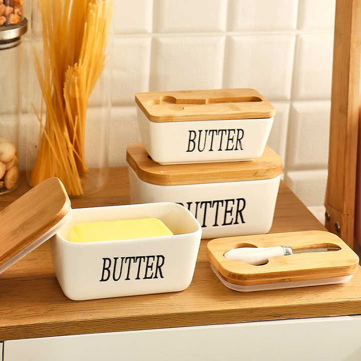 Rectangular Ceramic Butter Box Sealed storage container Western cheese crock butter jar keeper for Restaurant 15x8.5cm