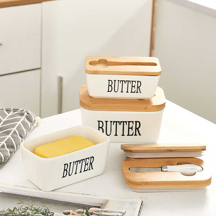 Rectangular Ceramic Butter Box Sealed storage container Western cheese crock butter jar keeper for Restaurant 15x8.5cm