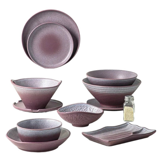 Elegant 24.2cm Divinity Purple Crackle Glaze Dinner Plates, Set of 4 - Luxury Ceramic, Sustainable, Perfect for Home, Hotel, Restaurant