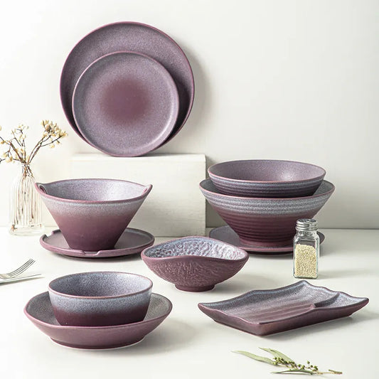 Elegant 24.2cm Divinity Purple Crackle Glaze Dinner Plates, Set of 4 - Luxury Ceramic, Sustainable, Perfect for Home, Hotel, Restaurant