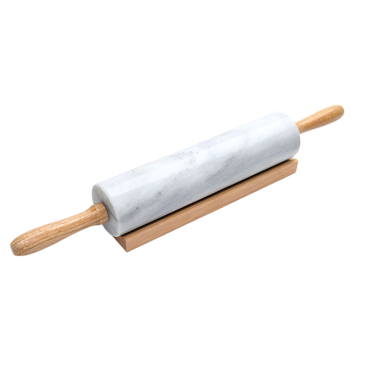 Marble Rolling Pin with Wooden Base – Durable and Elegant Baking Tool – Smooth Surface for Rolling Dough – Perfect for Pastries, Pizza, and More