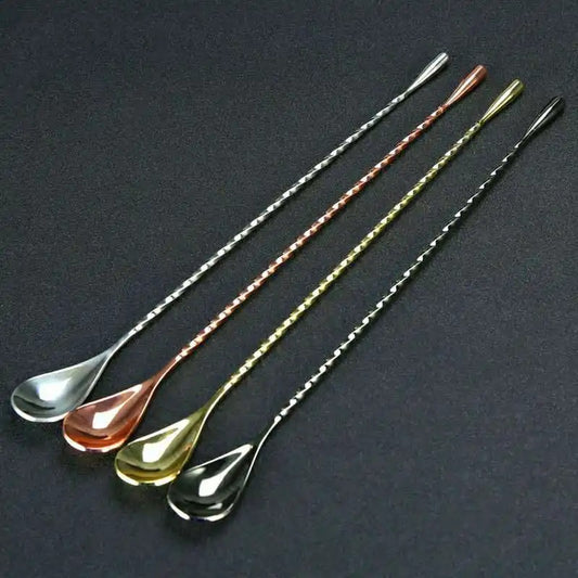 Stylish Silver Cocktail Mixing Spoon Set of 2 - Reusable Stainless Steel, Ideal for Mixing Drinks, Available in Gold, Silver, Rose Gold, and Black