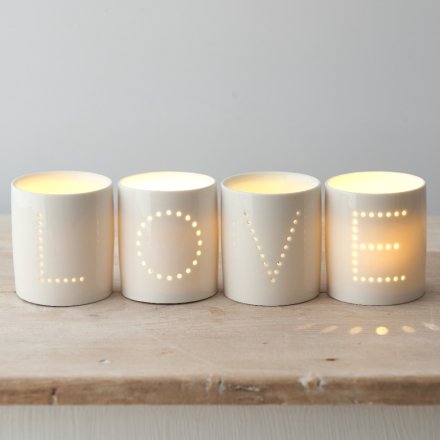 LOVE Dotted Set of 4 T-Light Holders, 8cm