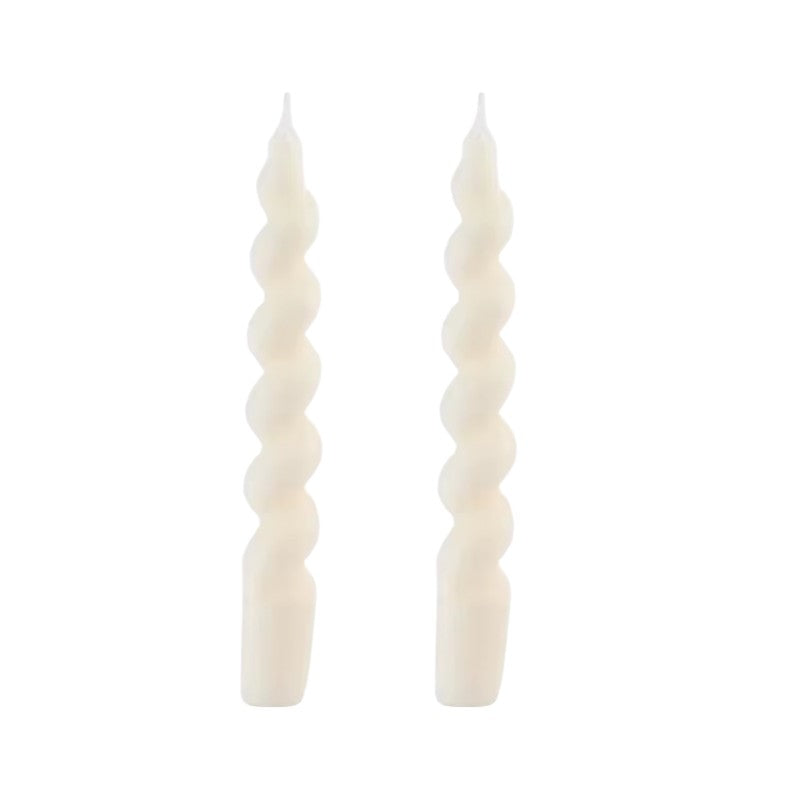 Elegant Decorative Twisted Taper Candles Set of 2 – White Spiral Design – 25 cm Tall – Unscented Paraffin Wax – Ideal for Home Décor, Weddings, and Celebrations