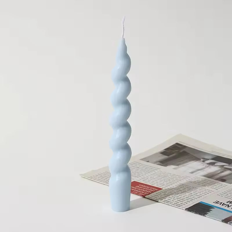 18.5CM Colorful Twisted Spiral Scented Taper Candle Stick - Natural Soy & Paraffin Wax - Individual Packing - Blue Candle for Holiday & Party Decorations