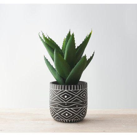 Planter Pot in Black with White Aztec, 12.5cm