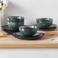 Waterdrop Fog Green Stoneware Crockery Set - 16-Piece Dinnerware Set - Elegant and Durable for Dining, Serving, and Entertaining with a Soft, Contemporary Look