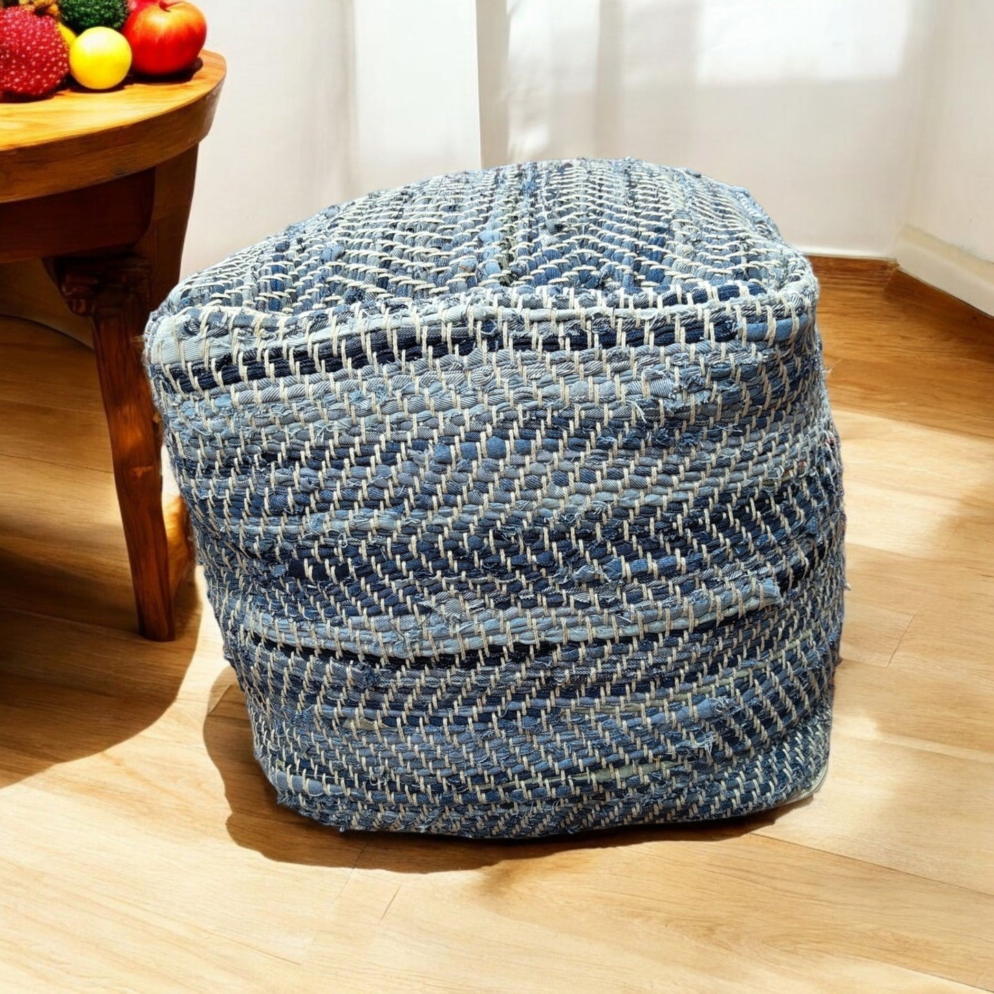 TEXTURED Denim Pouf 40x40x40CM - Stylish, Durable, and Versatile Pouf for Seating, Footrest, or Decorative Accent in Any Room