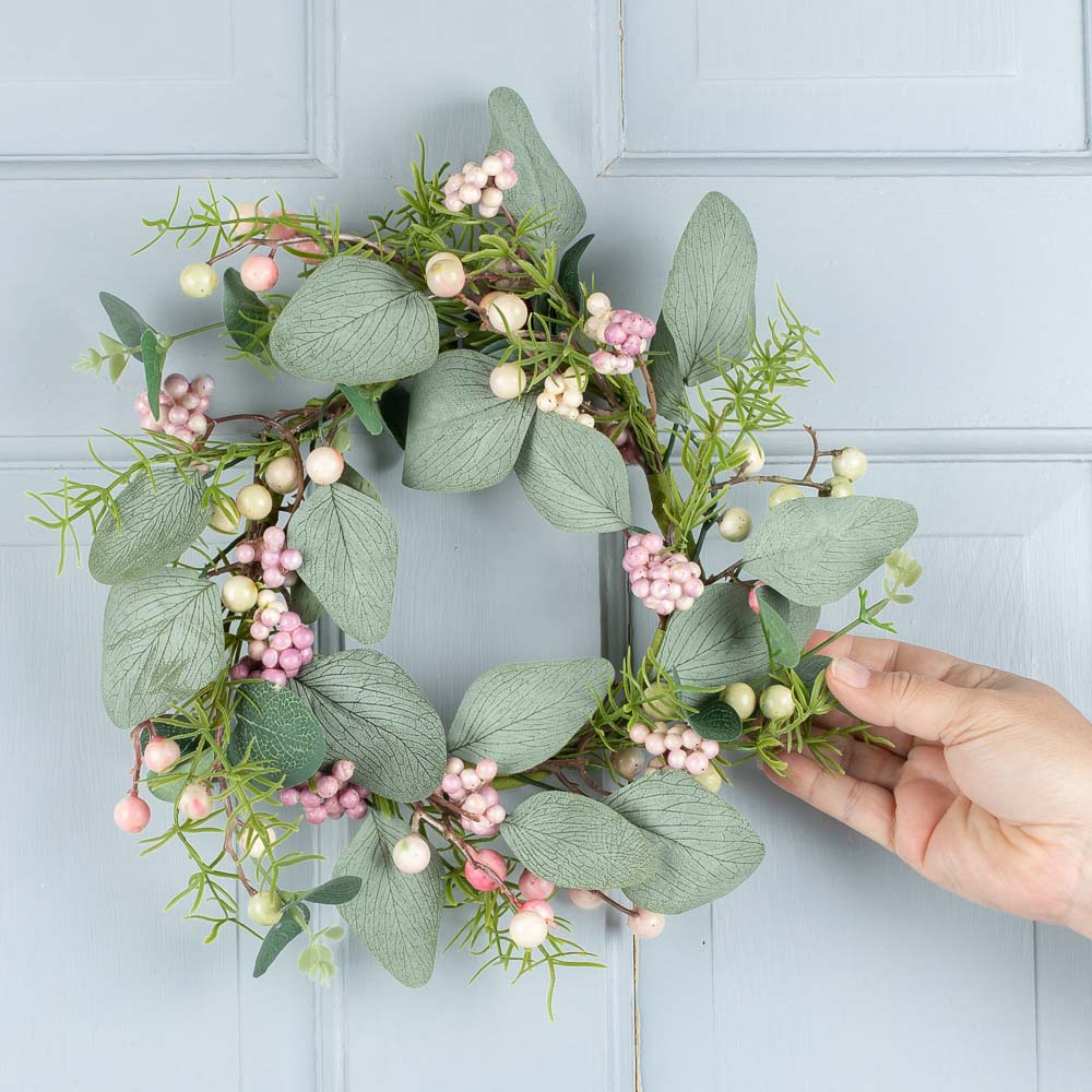 Blush Berry Candle Ring 23 cm – Elegant Decorative Ring with Soft Blush Berries and Foliage – Perfect for Holiday Centerpieces, Table Décor, and Seasonal Displays
