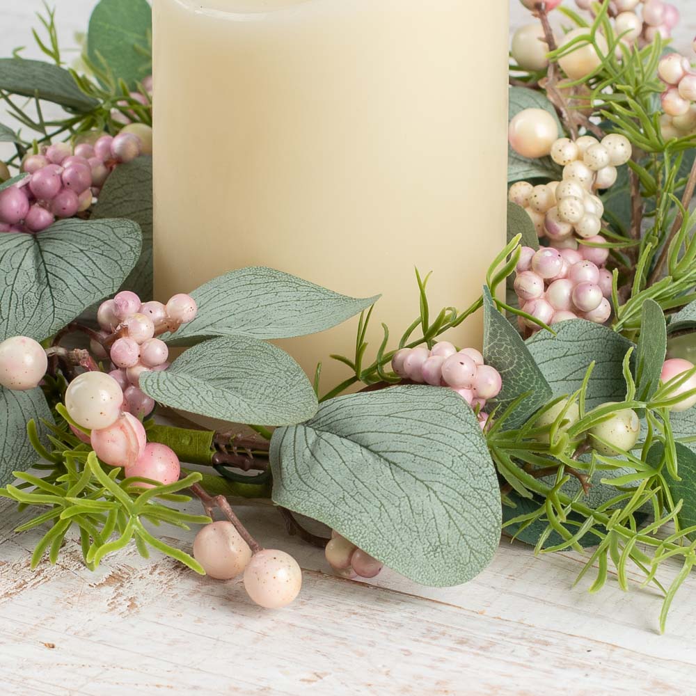 Blush Berry Candle Ring 23 cm – Elegant Decorative Ring with Soft Blush Berries and Foliage – Perfect for Holiday Centerpieces, Table Décor, and Seasonal Displays
