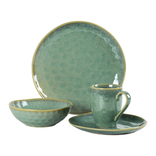 Waterdrop Crystal Green set of 16 piece stoneware Crockery