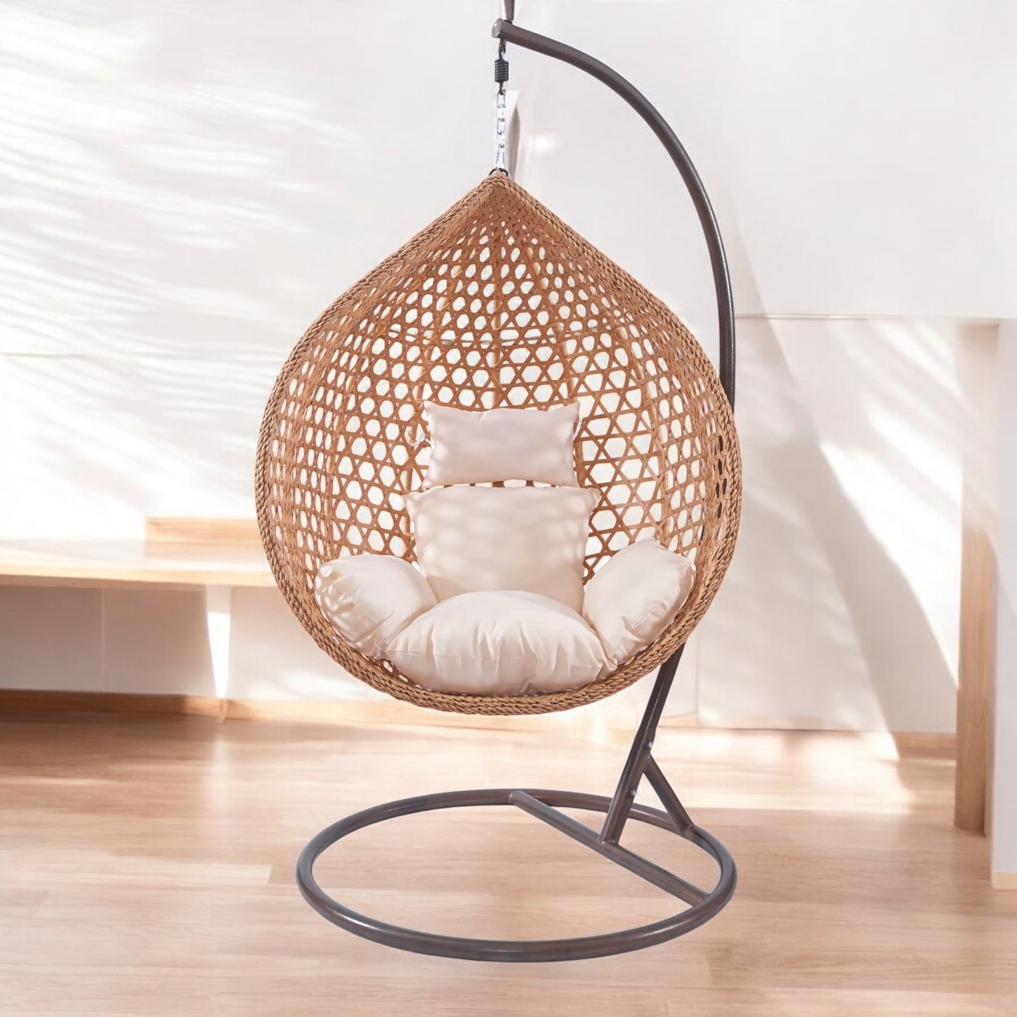 Folding Egg Chair – Rattan Wicker Garden Hammock – Patio Outdoor Swing with Metal Stand – Comfortable Hanging Lounge Chair for Relaxation and Outdoor Living