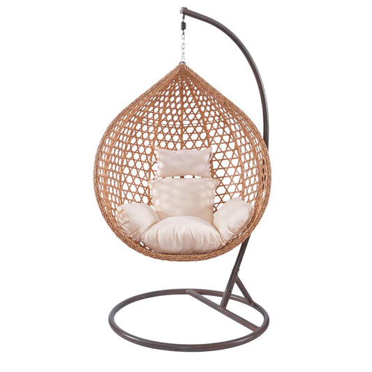 Folding Rattan Hanging Egg Chair with Metal Stand, Modern Patio Hammock Swing for Living Room, Outdoor, and Farmhouse Use, 60x60x60 cm, 30 kg