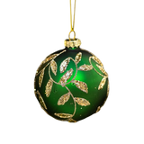 Nature’s Holiday: Green Bauble with Golden Leaf Design – Elegant Christmas Ornament, Durable & Shatterproof