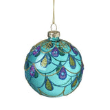 Opulent Teal Peacock Bauble – Exotic Holiday Ornament, Handcrafted with Luxurious Detailing, 3" Diameter, Perfect for Elegant Festive Decor