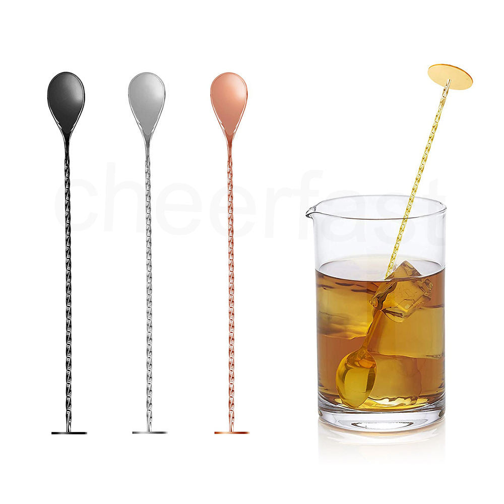 Stylish Silver Cocktail Mixing Spoon Set of 2 - Reusable Stainless Steel, Ideal for Mixing Drinks, Available in Gold, Silver, Rose Gold, and Black