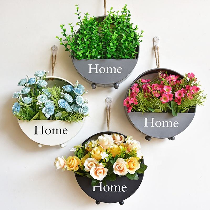 Hanging planters Galvanized steel metal vase and hanging planter