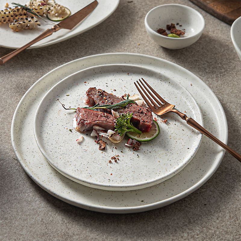 White Speckeld Japanese dinner dishes with spots for restaurant ceramics white 10