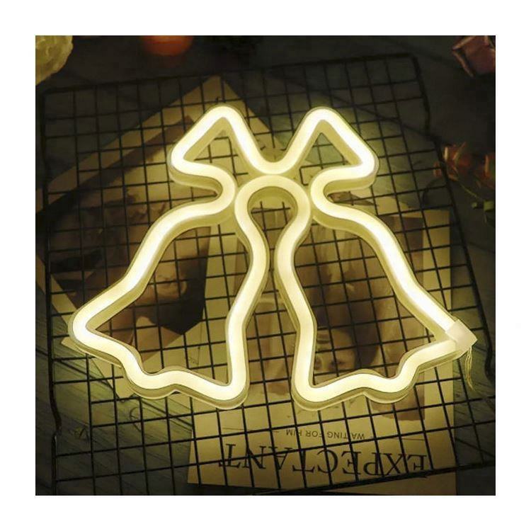 Christmas Neon Decorative LED Light Jingle Bell Sign - Battery or USB Powered, Festive Holiday Decor, Indoor Wall Hanging, Christmas Party Decorations, Warm White Light, Home Decoration