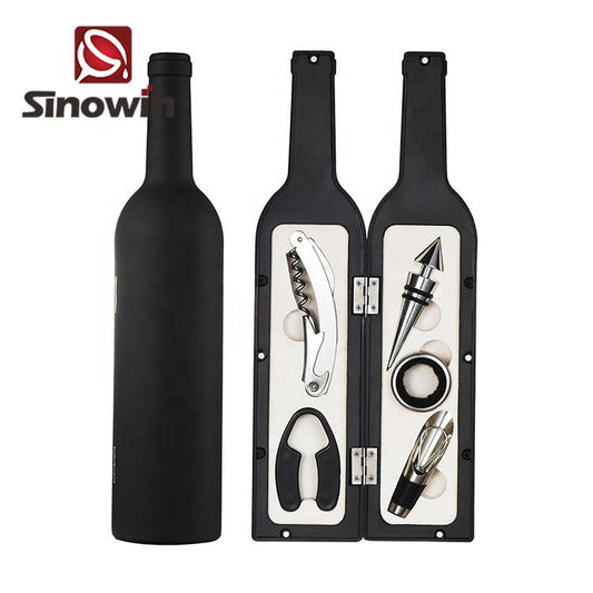 Customized logo 5 piece wine bottle shaped accessories gift set