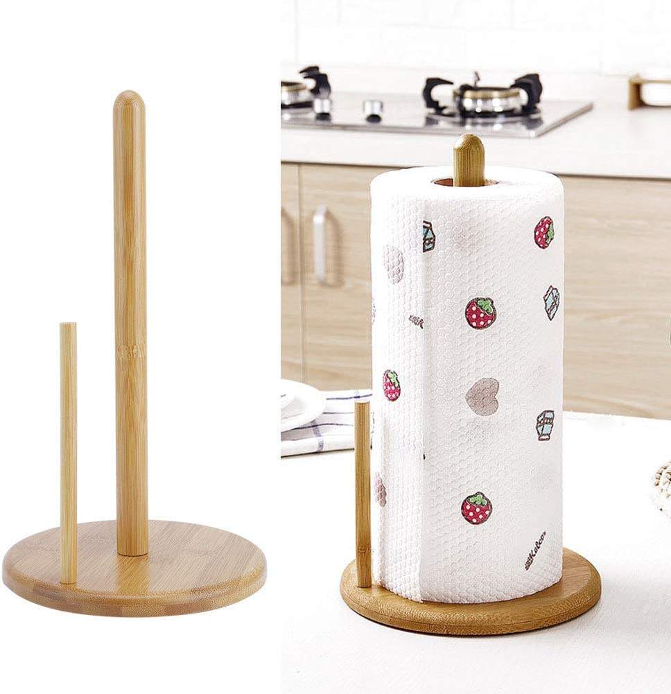 Bamboo tissue holder kitchen dining room vertical wooden roll paper holder storage rack fresh-keeping film holder lazy rag holder