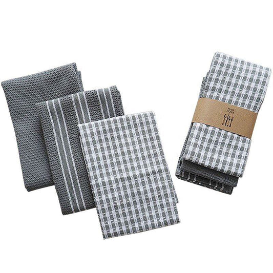 Kitchen Dish Towel Set of 3 | 18 x 26 Inch Tea Towels | Soft and Absorbent Mixed Set of Flat Towels Grey