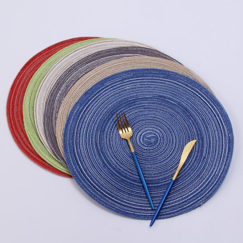 Eco-friendly Stocked Round Fabric Table Placemat Woven Placemats 36cm Beige