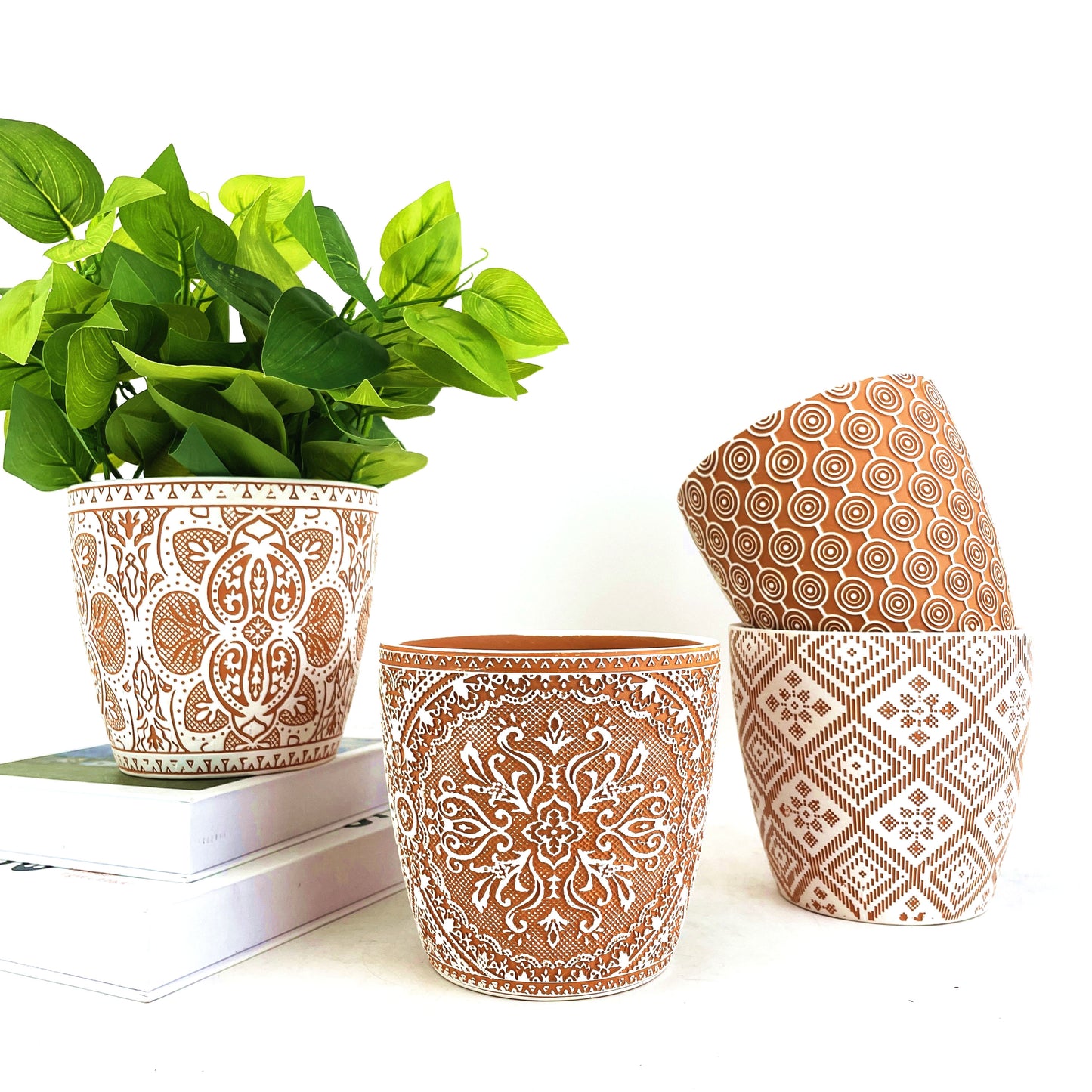 ORANGE GEOMETRY CERAMIC FLOWERPOT