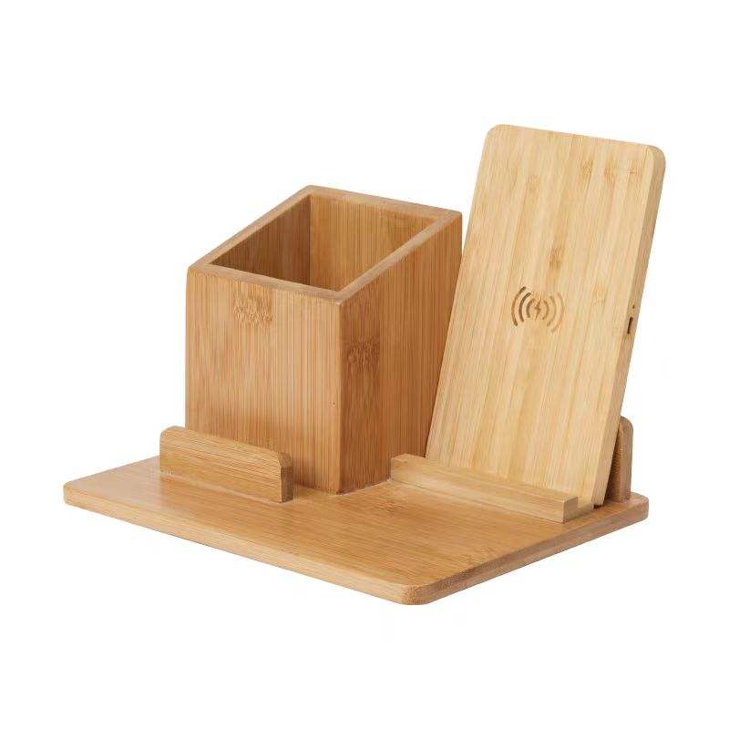 Wooden desktop storage box Penholder with wireless inductive charging board Charging stand Lazy mobile phone charging bracket